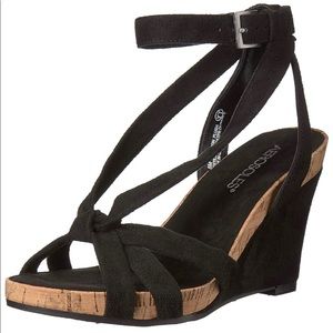 Aerosoles Fashion Plush Black Suede Wedge Sandals